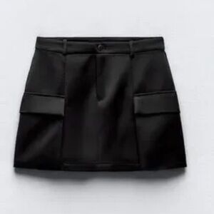 Zara Black Mini Skirt with Front Flap Pockets